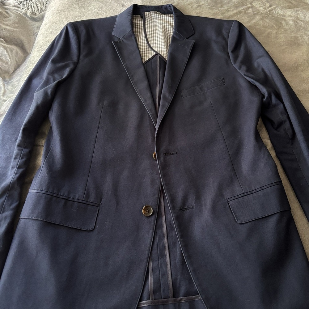 Bonobos Suit Navy Blue Solid 40L Slim Fit Blazer 32x30 Pants Pure Cotton